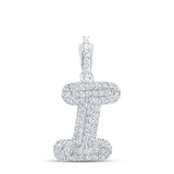 10kt White Gold Womens Round Diamond I Initial Letter Pendant 1/6 Cttw