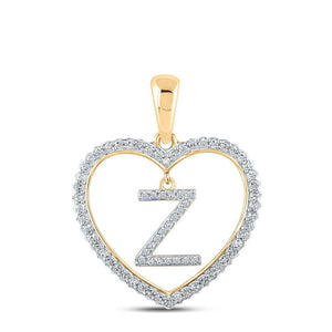 10kt Yellow Gold Womens Round Diamond Heart Z Letter Pendant 1/4 Cttw