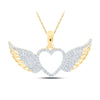 10kt Yellow Gold Womens Round Diamond Wing Heart Pendant 1/4 Cttw