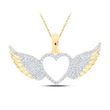 10kt Yellow Gold Womens Round Diamond Wing Heart Pendant 1/4 Cttw