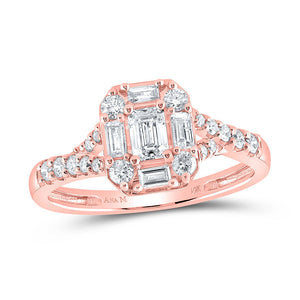 14kt Rose Gold Emerald Diamond Halo Bridal Wedding Engagement Ring 3/4 Cttw