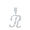 10kt White Gold Mens Round Diamond R Initial Letter Charm Pendant 1 Cttw