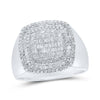 10kt White Gold Mens Round Diamond Pillow Square Ring 1-1/5 Cttw