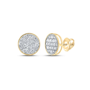 14kt Yellow Gold Round Diamond Button Cluster Earrings 1/2 Cttw
