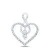 10kt White Gold Womens Round Diamond Heart Pendant 1/3 Cttw