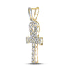 10kt Yellow Gold Mens Round Diamond Ankh Cross Charm Pendant 7/8 Cttw