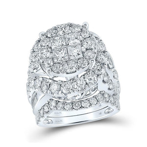 14kt White Gold Princess Diamond Bridal Wedding Ring Band Set 5-5/8 Cttw