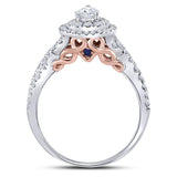 14kt Two-tone Gold Pear Diamond Halo Bridal Wedding Ring Band Set 1 Cttw