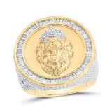 10kt Yellow Gold Mens Round Diamond Lion Face Circle Ring 2-3/8 Cttw