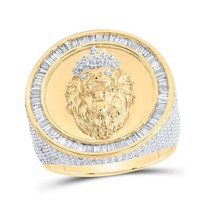 10kt Yellow Gold Mens Round Diamond Lion Face Circle Ring 2-3/8 Cttw