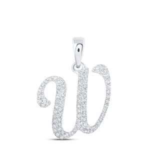 10kt White Gold Womens Round Diamond W Initial Letter Pendant 1/5 Cttw