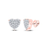 10kt Rose Gold Womens Round Diamond Heart Earrings 1 Cttw