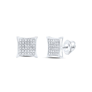 Sterling Silver Round Diamond Kite Square Earrings 1/4 Cttw