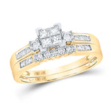 10kt Yellow Gold Princess Diamond Bridal Wedding Ring Band Set 1 Cttw