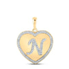 10kt Yellow Gold Womens Round Diamond Heart N Letter Pendant 1/4 Cttw