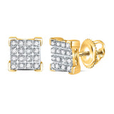 10kt Yellow Gold Round Diamond Square Earrings 1/10 Cttw