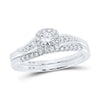 10kt White Gold Round Diamond Halo Bridal Wedding Ring Band Set 1/3 Cttw