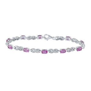 Sterling Silver Womens Oval Synthetic Pink Sapphire Fashion Bracelet 4-3/4 Cttw
