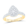 14kt Yellow Gold Round Diamond Slender Teardrop Bridal Wedding Ring Band Set 3/4 Cttw
