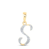 10kt Yellow Gold Womens Round Diamond S Initial Letter Pendant 1/12 Cttw