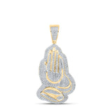 10kt Yellow Gold Mens Round Diamond Praying Hands Charm Pendant 1-1/3 Cttw