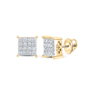 10kt Yellow Gold Womens Round Diamond Square Earrings 1/4 Cttw