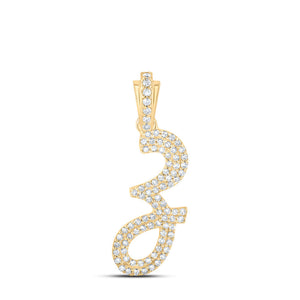 10kt Yellow Gold Womens Round Diamond Z Cursive Initial Letter Pendant 1/3 Cttw