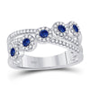 14kt White Gold Womens Round Blue Sapphire Crossover Band Ring 1/2 Cttw