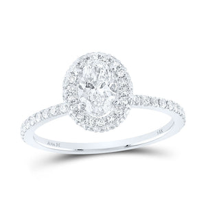 14kt White Gold Oval Diamond Halo Bridal Wedding Engagement Ring 1-1/2 Cttw