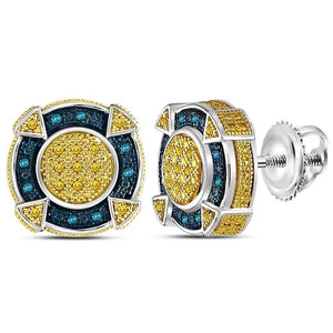 Sterling Silver Round Yellow Color Enhanced Diamond Circle Earrings 1/6 Cttw