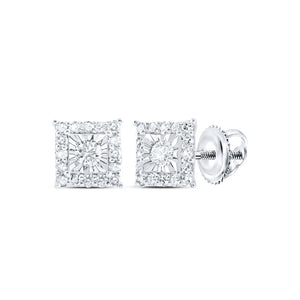 10kt White Gold Womens Round Diamond Square Earrings 1/4 Cttw