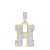 10kt Yellow Gold Mens Baguette Diamond H Initial Letter Charm Pendant 5/8 Cttw