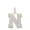 10kt Yellow Gold Mens Round Diamond N Initial Letter Charm Pendant 1-3/8 Cttw