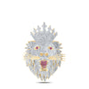 10kt Yellow Gold Mens Round Diamond Lion Face Crown Charm Pendant 5-7/8 Cttw