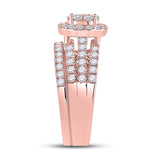 14kt Rose Gold His Hers Round Diamond Cluster Matching Wedding Set 1-3/4 Cttw