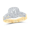 14kt Yellow Gold Round Diamond Halo Bridal Wedding Ring Band Set 1 Cttw