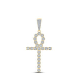 10kt Yellow Gold Mens Round Diamond Ankh Cross Charm Pendant 1/3 Cttw