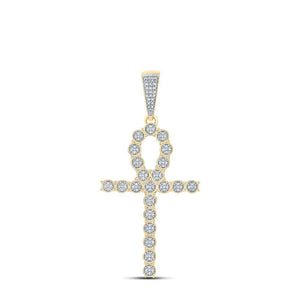 10kt Yellow Gold Mens Round Diamond Ankh Cross Charm Pendant 1/3 Cttw