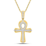 10kt Yellow Gold Mens Round Diamond Ankh Cross Charm Pendant 3/8 Cttw