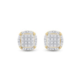 10kt Yellow Gold Round Diamond Circle Cluster Earrings 1/5 Cttw