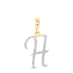10kt Yellow Gold Womens Round Diamond H Initial Letter Pendant 1/10 Cttw