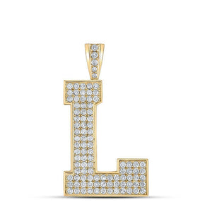 10kt Yellow Gold Mens Round Diamond L Initial Letter Charm Pendant 1-5/8 Cttw