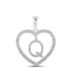 10kt White Gold Womens Round Diamond Heart Q Letter Pendant 1/4 Cttw