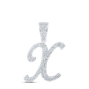 10kt White Gold Mens Round Diamond X Initial Letter Charm Pendant 1 Cttw