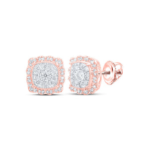 10kt Rose Gold Womens Round Diamond Square Earrings 5/8 Cttw