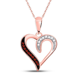 10kt Rose Gold Womens Round Red Color Enhanced Diamond Heart Pendant 1/20 Cttw