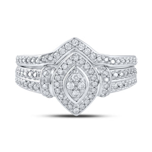 10kt White Gold Round Diamond Bridal Wedding Ring Band Set 1/5 Cttw