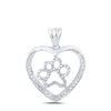 10kt White Gold Womens Round Diamond Paw Heart Pendant 1/3 Cttw