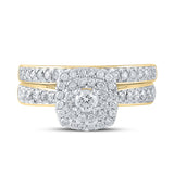 10kt Yellow Gold Round Diamond Halo Bridal Wedding Ring Band Set 3/4 Cttw