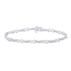 Sterling Silver Womens Round Diamond Infinity Bracelet 1/5 Cttw